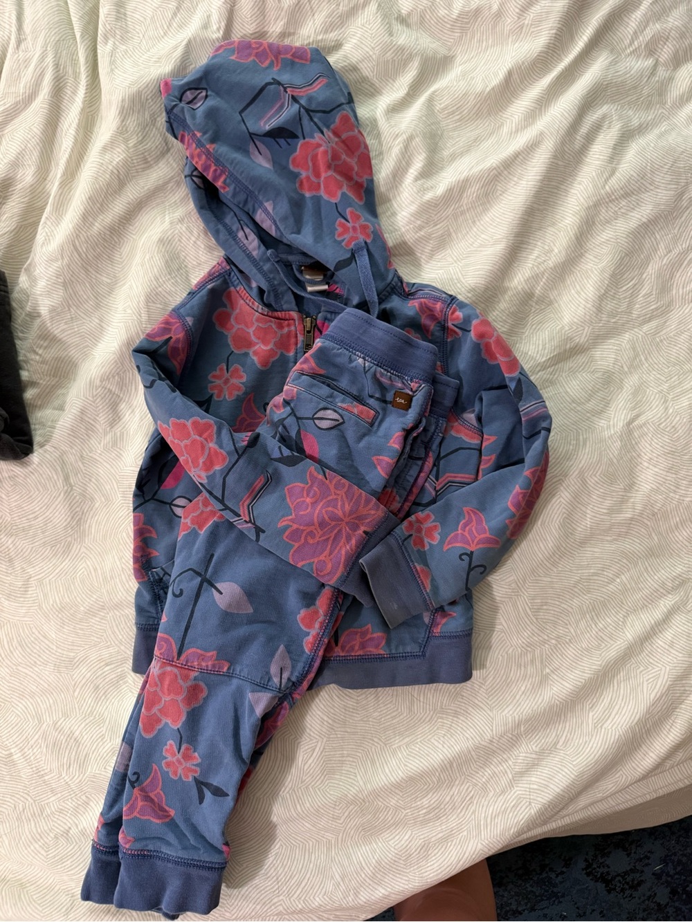 Kids size 3 Tea Collection Blue Floral Hooded Jacket and Joggers Set